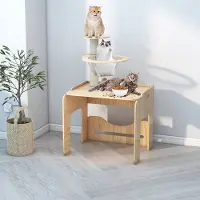 Gliese Kratzbaum Moderner Holz Katzenbaum, 110 cm Stabiler Katzenkratzbaum, Katzenmöbel mit Acryl Raumkapsel Plattformen für Innenkatzen