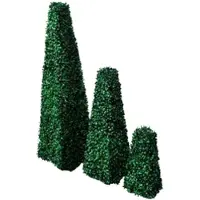 Furnicato Buchsbaum-Set 3 tlg. Künstlich Formschnitt Pyramide