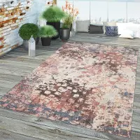 TT Home In-& Outdoor Teppich Küche Wohnzimmer Wetterfest Balkon Terrasse Modernes Vintage Design Abstrakt Größe 160 cm Rund