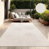 TT Home In-& Outdoorteppich Wetterfest Balkon Schlafzimmer Boho Skandi Motiv Unifarben Geometrische Optik Moderner Style Größe 80x150 cm