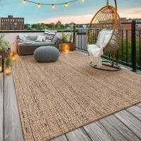 TT Home In-& Outdoorteppich Wetterfest Garten Terrasse Esszimmer Unifarben Moderner Boho Style Abstrakte Optik Größe 160x220 cm
