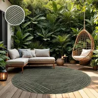 TT Home In-& Outdoorteppich Wetterfest Balkon Schlafzimmer Boho Skandi Motiv Unifarben Geometrische Optik Moderner Style Größe 120 cm Rund