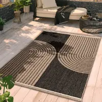 TT Home In-& Outdoor Teppich Wohnzimmer Wetterfest Balkon Boho Blattmotiv 3D Fransen Größe 200x280 cm