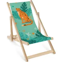 AllBags Kinder Liegestuhl klappbar aus Holz mit Geparden-Motiv – Kinder Klappstuhl Klappliege Sonnenstuhl Strandstuhl Gartenliege
