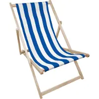 AllBags Liegestuhl klappbar aus Holz mit weiß-blauem Streifen-Motiv – Klappstuhl Klappliege Sonnenstuhl Strandstuhl Gartenliege