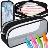Krumad Transparentes Federmäppchen, Großes Etui für Stifte, Schulsachen, Kosmetiktasche, Leicht, Wasserabweisend, Schwarz 23 x 10 x 6,5 cm