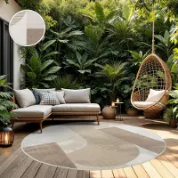 TT Home In-& Outdoorteppich Wetterfest Balkon Schlafzimmer Boho Skandi Motiv Unifarben Geometrische Optik Moderner Style Größe 160 cm Rund