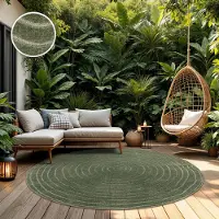 TT Home In-& Outdoorteppich Wetterfest Balkon Schlafzimmer Boho Skandi Motiv Unifarben Geometrische Optik Moderner Style Größe 120 cm Rund
