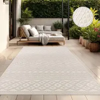 TT Home In-& Outdoorteppich Wetterfest Balkon Schlafzimmer Boho Skandi Motiv Unifarben Geometrische Optik Moderner Style Größe 80x150 cm