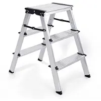 Sekey Trittleiter 3 Stufen klappbar aus Aluminium, bis 150 kg belastbar, für Haushalt & Küche