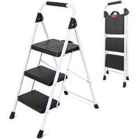 Sekey Trittleiter Klappbar 3 Stufen – XXL 36 x 26 cm rutschfest, bis 150 kg, mit Klappsicherung
