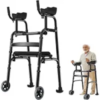 WOHNSTIL Rollator mit Armlehnen, faltbar, höhenverstellbar, bis 135kg belastbar, leichter Gehwagen für Senioren, Ohne Sitz