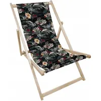 AllBags Liegestuhl klappbar aus Holz mit dunklem Blumenmotiv – Klappstuhl Klappliege Sonnenstuhl Strandstuhl Gartenliege