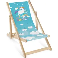 AllBags Kinder Klapp-Liegestuhl aus Holz mit Einhorn-Motiv – Kinder Sonnenliege, Strandliege