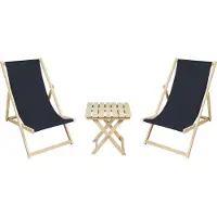 Meblośtyl 2 x Liegestuhl + Beistelltisch Strandliege Holz Sonnenliege Gartenliege Gartentisch Graphit