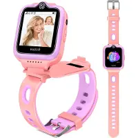 Ele eleoption RosaKinder Smartwatch mit GPS-Telefonuhr 4G-WLAN-Videoanruf Smart watch mit 360° Drehung und Dual-Kamera-SOS Schrittzähler Spielzeuggeschenk zum Weihnachtsgeburtstag für Kinder, Jungen und Mädchen