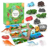Ele eleoption Dinosaurier-Adventskalender 2025 für Kinder, 24-tägiger Countdown-Weihnachtskalender mit Dinosaurier-Autos, Mini-Dinosauriern und Transporter, Geschenk für Jungen und Mädchen ab 4 Jahren