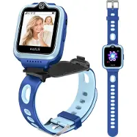 Ele eleoption BlauKinder Smartwatch mit GPS-Telefonuhr 4G-WLAN-Videoanruf Smart watch mit 360° Drehung und Dual-Kamera-SOS Schrittzähler Spielzeuggeschenk zum Weihnachtsgeburtstag für Kinder, Jungen und Mädchen