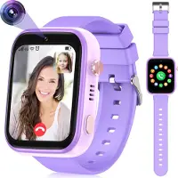 Ele eleoption （Lila）Kinder-Smartwatch 4G mit GPS und Telefon, Smartwatch Kinder mit WLAN-Videoanruf-Kamera SOS, IP67 Wasserdichte Kinder-Smartwatch mit GPS-Echtzeitortung, Musik-Video-Player, Alarm
