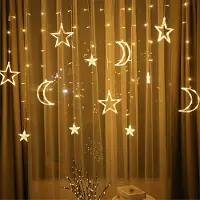 ROSNEK 3m LED Stern Mond Lichterkette Lichtervorhang Batteriebetrieben Innen Party Fenster Weihnachten Deko, Warmweiß