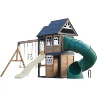 Axi Noud Spielturm aus Holz mit 2 Schaukeln & Rutsche in Creme Weiß & Röhrenrutsche | XXL Spielhaus / Spielplatz für Kinder mit Klettergerüst & Trapez | Schaukelgerüst für den Garten