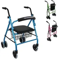 Mobiclinic , Rollator, Prado, Rollator faltbar und leicht, Druckbremsen, Gehhilfe, Aus Aluminium, Mit gepolsterter Sitzfläche, Mit Korb, 4 Räder, Blau