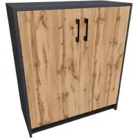 Matkam Kommode 2-türig H B T 85x74x35 cm Ein Innenregal aus Holzwerkstoff Griffe in satinierter Metall-Optik Scharniere aus Metall (Grau-Wotan Eiche)