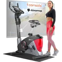 Hop-Sport Heimtrainer Fahrrad HS-090H Rot mit App-Steuerung & 32 computergesteuerten Widerstandsstufen, Pulsmessung Transportrollen, Fitnessbike 150kg