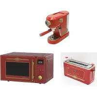 Kaiser Empire M 2530 RotEm Mikrowelle 25L+Kaffeemaschine KA 2005 RotEm Empire,19 bar+Retro-Toaster T 4000 RotEm