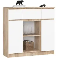 Akord Kommode K100 Sonoma Eiche 101 cm 2 Türen 3 Schubladen Front Weiß B101xH98xT35 cm