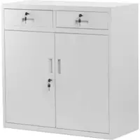 DELUKE Jan Nowak Metallschrank klein LENA Schubladen, Flügeltüren | Aktenschrank abschließbar Büroschrank Stahl Werkstatt Werkzeugschrank, 90x90x40cm Grau