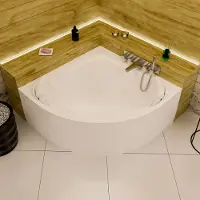 ECOLAM Badewanne Eckbadewanne Acrylwanne SELMA 150 x 150 cm Acrylschürze + 2 Kopfkissen Sole Eckwanne symmetrisch Acryl weiß Ablaufgarnitur Viega Füße