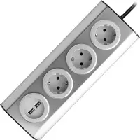 ORNO FS-4(GS) Ecksteckdose 3 Fach mit 2x USB, 45° Aufbau-Montage, Ideal für Küche, Büro und Arbeitsplatte, 3680W 16A (3 Fächer + Kabel + 2xUSB)