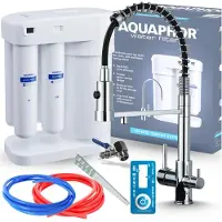 ARI Wasserfilter Set Morion mit 3-Wege Küchenarmatur Chrom, Umkehrosmose, ausziehbare Brause, 360° schwenkbar