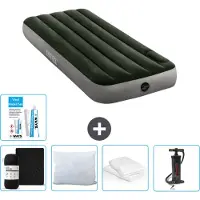 Intex Luftbett - 1 Person - 76 x 191 x 25 cm - Grün - Spannbettuch - Küssen - Pumpe - Reperaturset en Kissenschutz