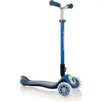Globber ELITE PRIME – Tretroller, 125/80 mm, ABEC 5, 3-rädrig, höhenverstellbar, LED-Rollen, Leuchtdeck, dunkelblau