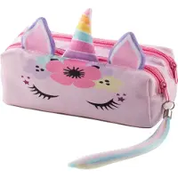 Ferocity Einhorn Federtasche Schlamperbox Federmäppchen Schüleretui Stiftemappe mit zwei Reißverschlüssen Unicorn Horn mit Ohren und Regenbogen Schwanz [107]