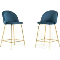 Idea New Garden Srl Set mit 2 Innenhockern aus gepolstertem Samt mit Metallbeinen – modernes, elegantes Design, ideal für Kücheninseln und Essbereiche – SARA XL – Blau/Gold