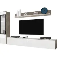 Mirjan 24 Wohnwand Vera I, Stilvoll Wohnzimmer-Set, TV-Schrank, Modern Mediawand (Beton / Weiß Hochglanz, mit Beleuchtung)
