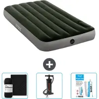 Intex Luftbett - 1 Person - 99 x 191 x 25 cm - Grün - Spannbettuch - Pumpe en Reperaturset