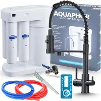 ARI Wasserfilter Set Morion, 3-Wege Küchenarmatur Schwarz matt mit Umkehrosmose, Wasserfilter-Anschluss und Ausziehbrause