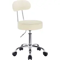 Woltu 1 Stück Arbeitshocker Drehhocker Rollhocker Drehstuhl Bürostuhl mit Lehne höhenverstellbar Creme