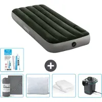 Intex Luftbett - 1 Person - 76 x 191 x 25 cm - Grün - Spannbettuch - Küssen - Pumpe - Reperaturset en Kissenschutz
