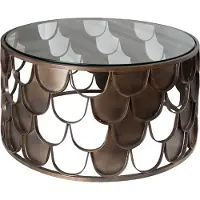 Invicta riess-ambiente Runder Couchtisch ABSTRACT 60cm antik messing Metall Glas Industrial Fischschuppen Design Beistelltisch Tisch