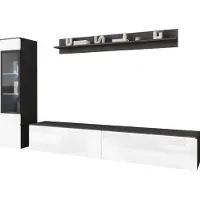 Mirjan 24 Wohnwand Vera I, Stilvoll Wohnzimmer-Set, TV-Schrank, Modern Mediawand (Farbe: Matera / Weiß Hochglanz, mit Beleuchtung)