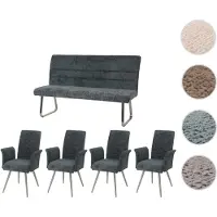 Mendler Esszimmer-Set HWC-G55, 4er-Set Stuhl mit Armlehne+Sitzbank 160cm, Edelstahl gebürstet Stoff/Textil C