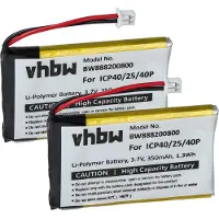 VHBW 2x Akku kompatibel mit Sena SMH-5 Wireless Headset Kopfhörer (350 mAh, 3,7 V, Li-Polymer)