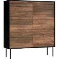Mirjan 24 Türkommode Cortina 100 4D, Kommode mit 4 Drehtüren, Modern, Schrank, Schwarze Stahlfüße, Wohnzimmer Kollektion (Farbe: Schwarz / Nuss Warmia)