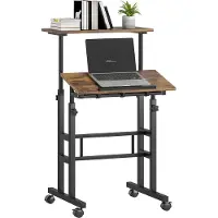 HOMCOM Schreibtisch Höhenverstellbar Küchentisch mit Regal, Rollen Braun