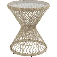 Outsunny Beistelltisch Rattan Gartentisch, 45 x 45 cm Couchtisch mit UV-Schutz, Balkontisch mit Tischplatte aus Sicherheitsglas, Kaffeetisch im Boho-Design, Braun